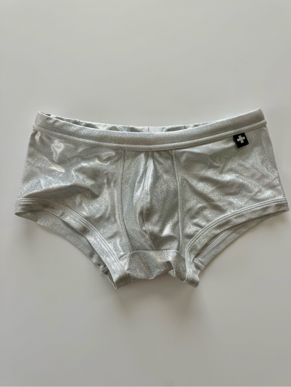 Andrew Christian Shimmery Silver Swim Trunks